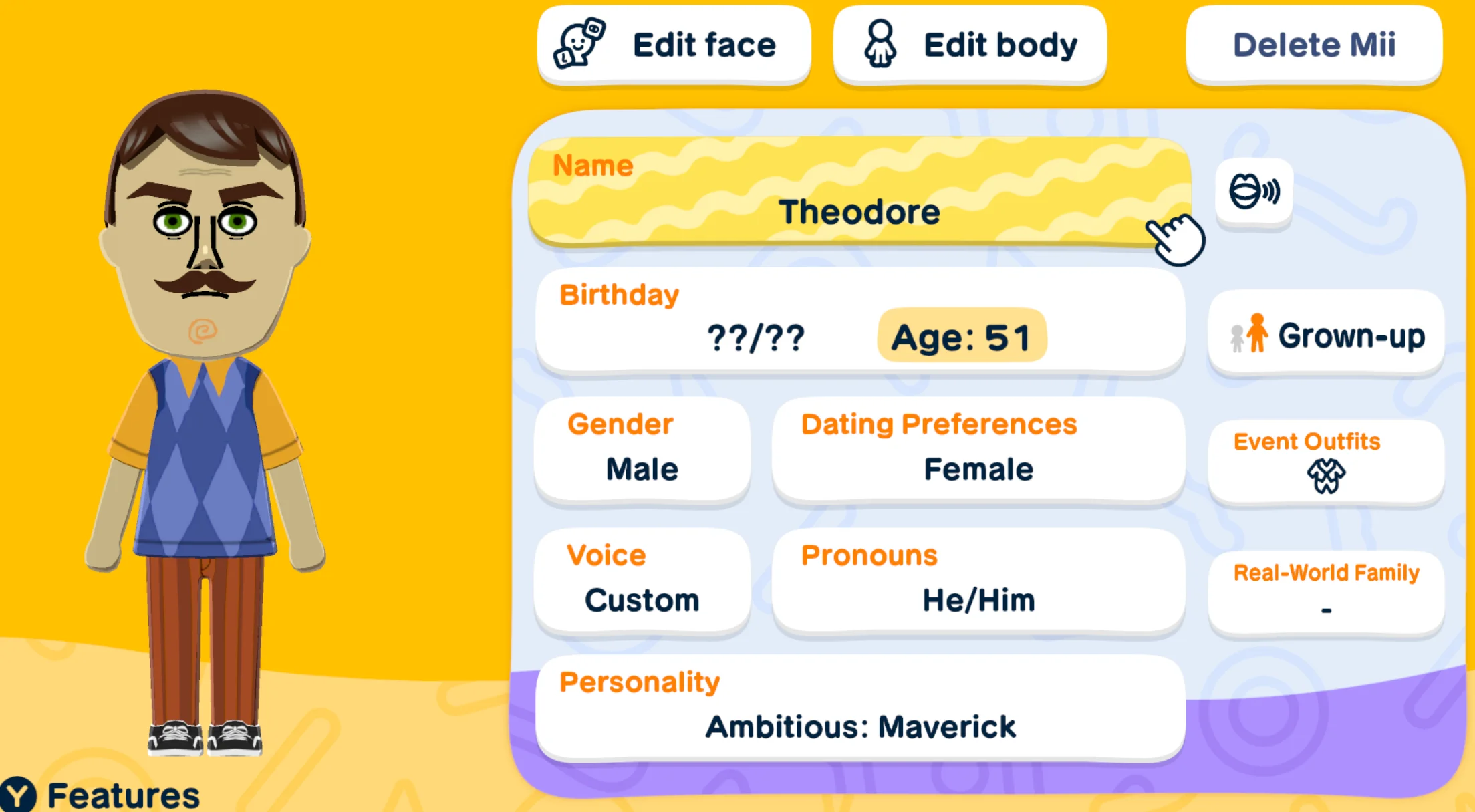 Mii portrait of Theodore Masters Peterson [Hello Neighbor]