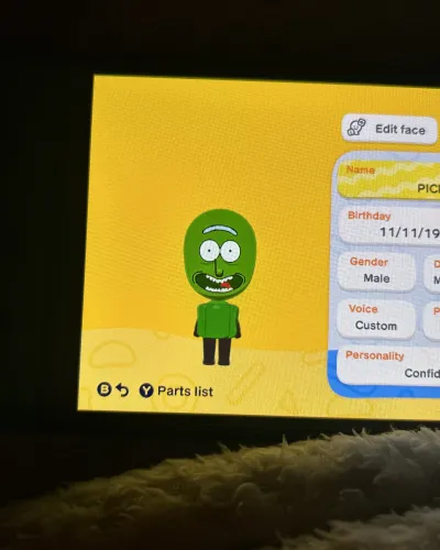 Mii-Porträt von Pickle Rick