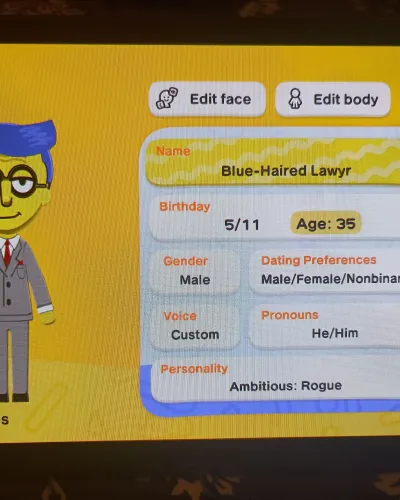 Mii-Porträt von Blue-Haired Lawyer