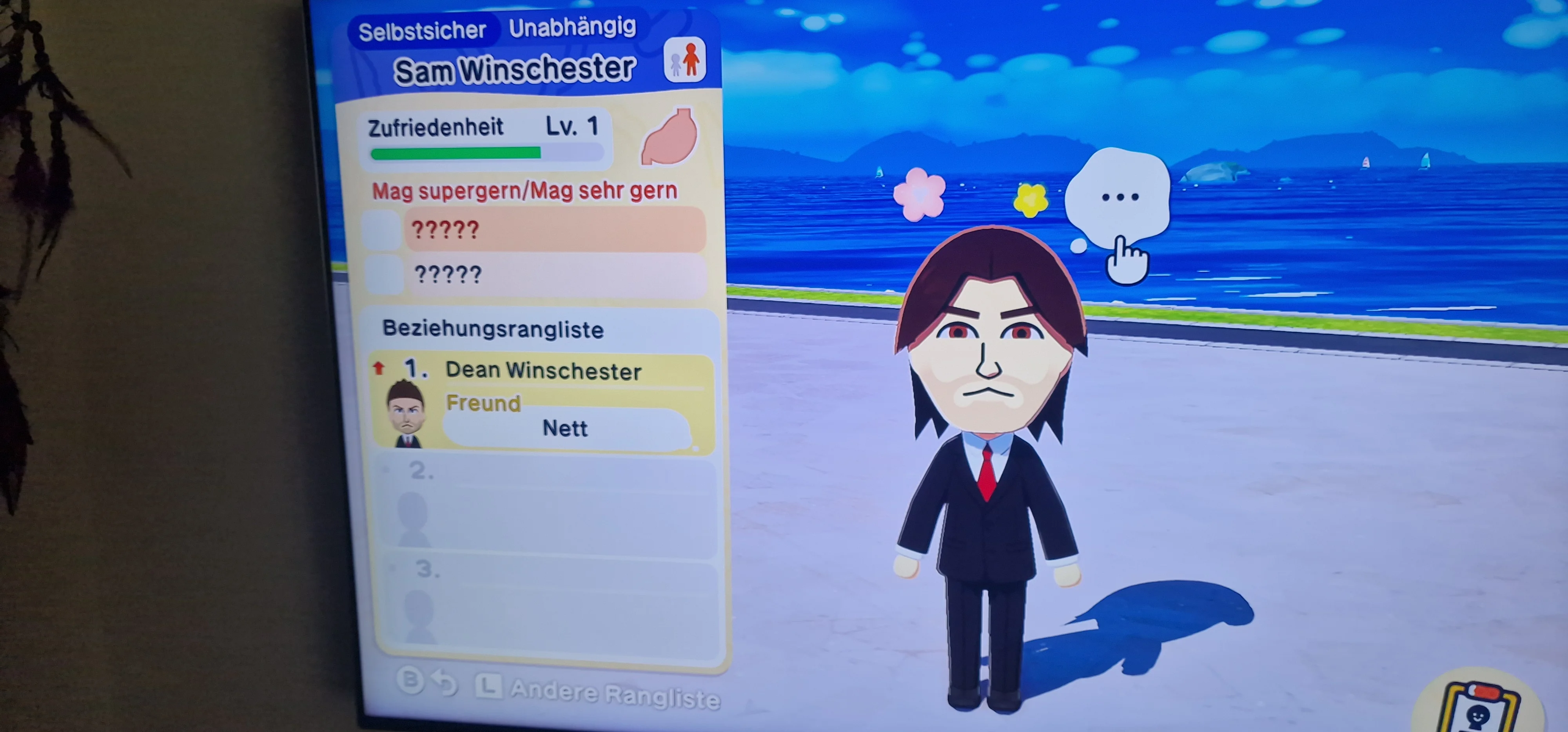 Mii portrait of Sam Winschester