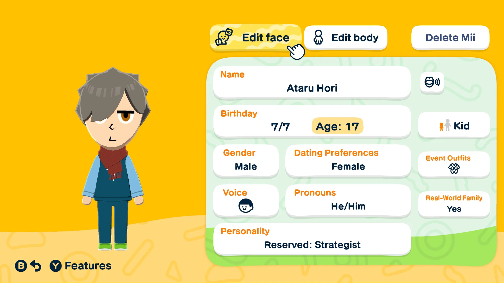Mii-Porträt von Ataru Hori